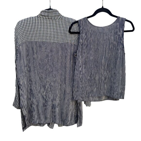 Caribe Vintage Womens Gingham Striped Sleeveless Top Button High Collar Jacket S - Picture 6 of 12